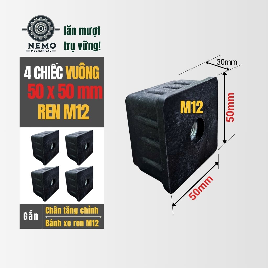 Nắp Chụp Thép Hộp Có Ren – Giải Pháp Lắp Chân Tăng Chỉnh & Bánh Xe Không Cần Hàn (M6, M8, M10)